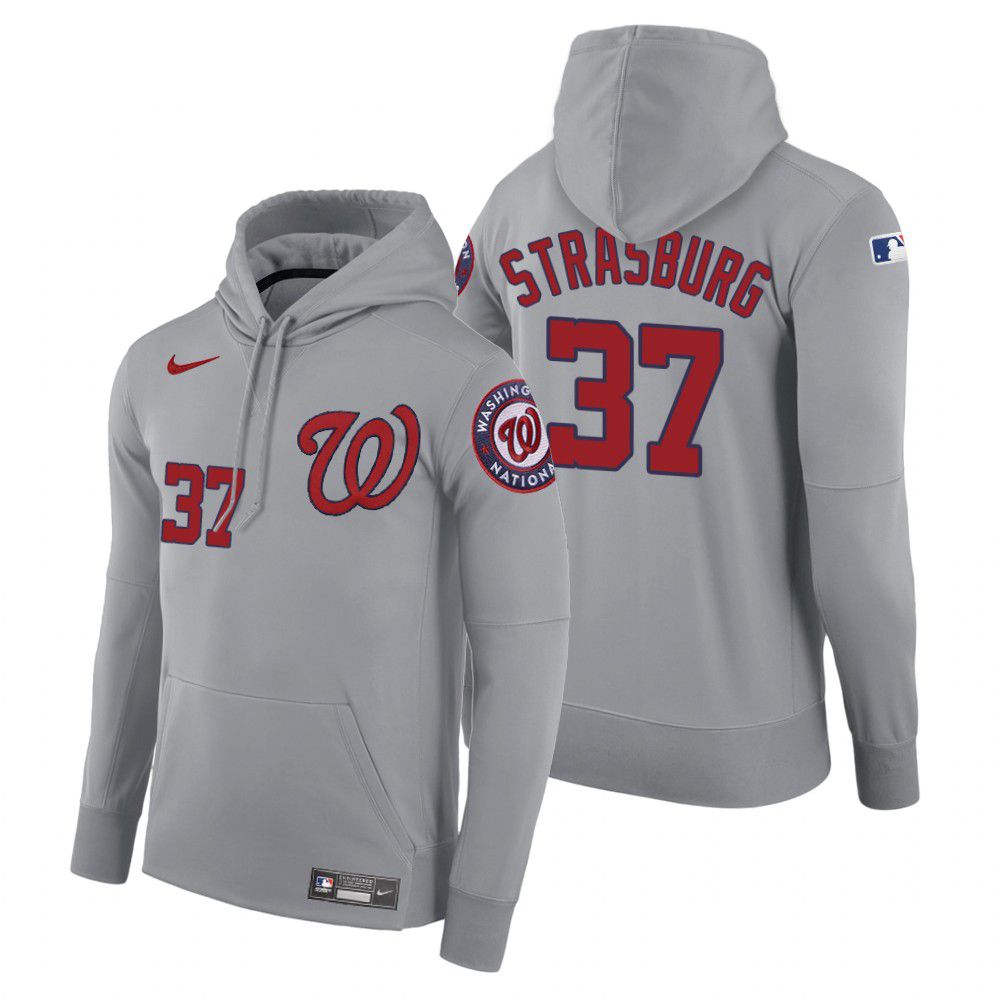Cheap Men Washington Nationals 37 Strasburg gray road hoodie 2021 MLB Nike Jerseys